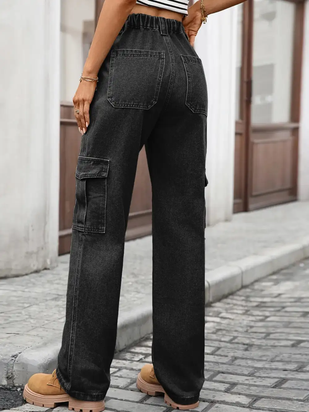 Versatile High Waist Cargo Denim Jeans