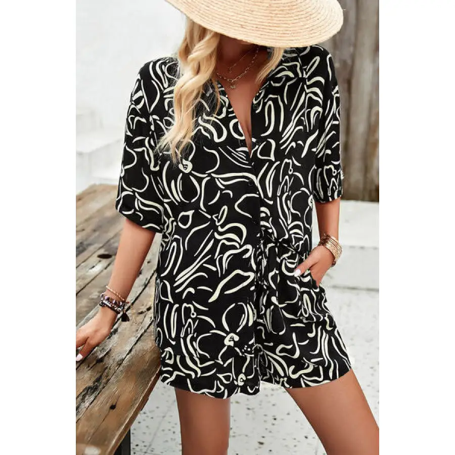 Vacation Printed Button Up Shirt and Shorts Set