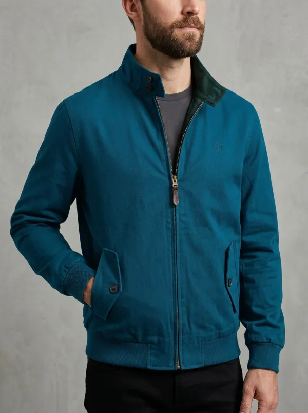 Men's Casual Navy Blue Stand Collar Zip-Up Harrington Jacket