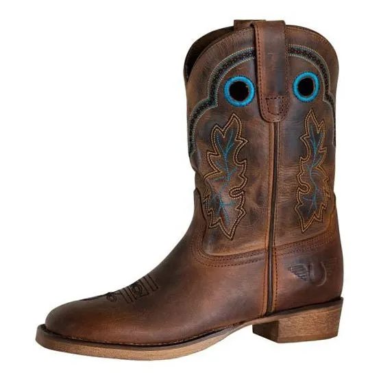 Rugged Men's Denim Boots With Side Pull