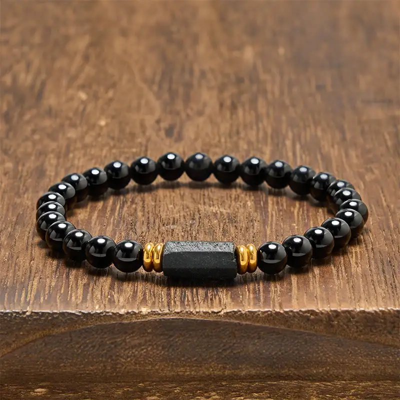 Obsidian Tourmaline Minimalist Round Bead Bracelet