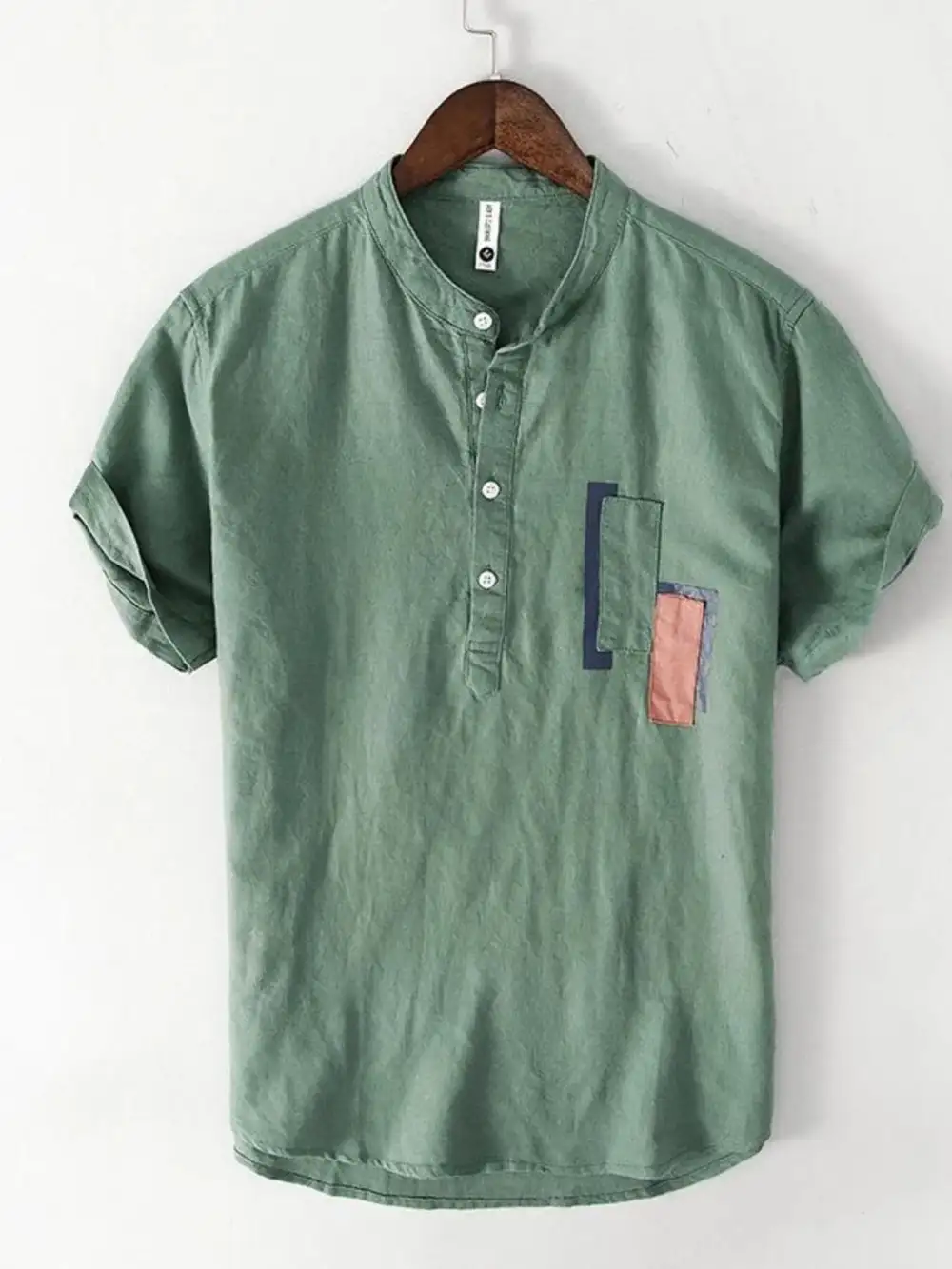 Contrast-Trim Half-Button Henley T-Shirt