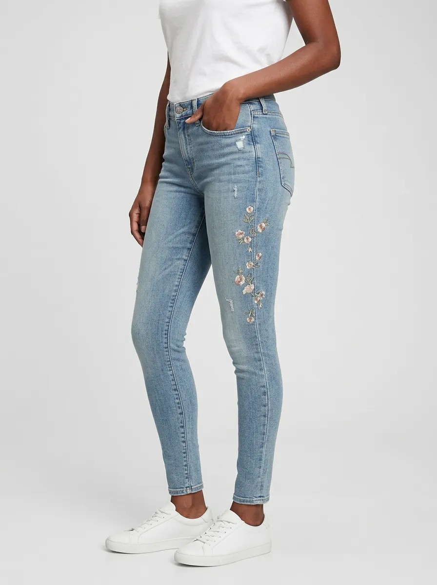 Women's Ridge Floral Embroidered Printed Slim Jeans
