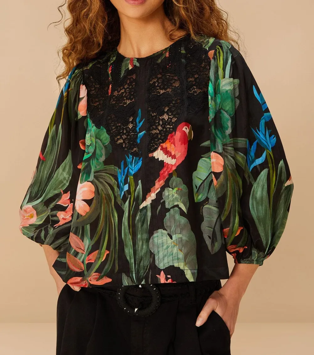 Tropical-Print Blouse