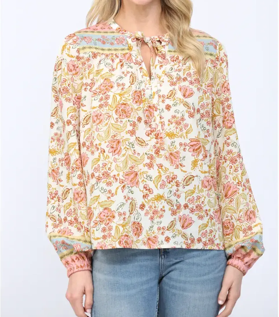 Border Print Rayon Blend Blouse
