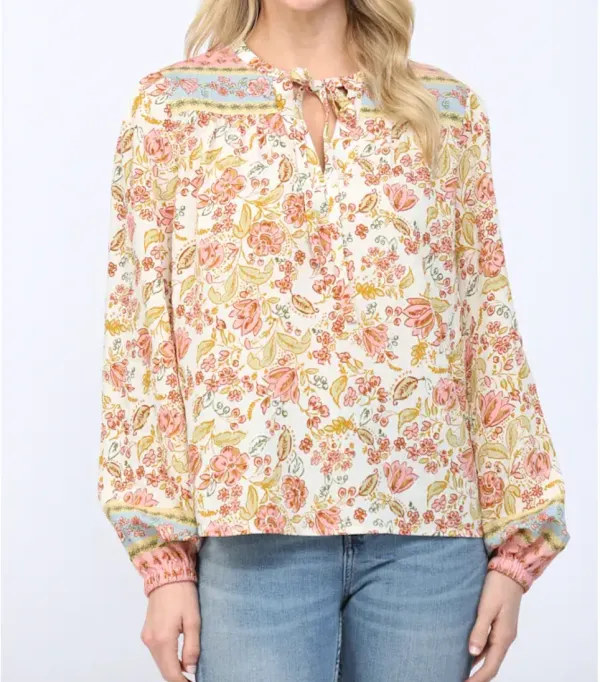 Border Print Rayon Blend Blouse