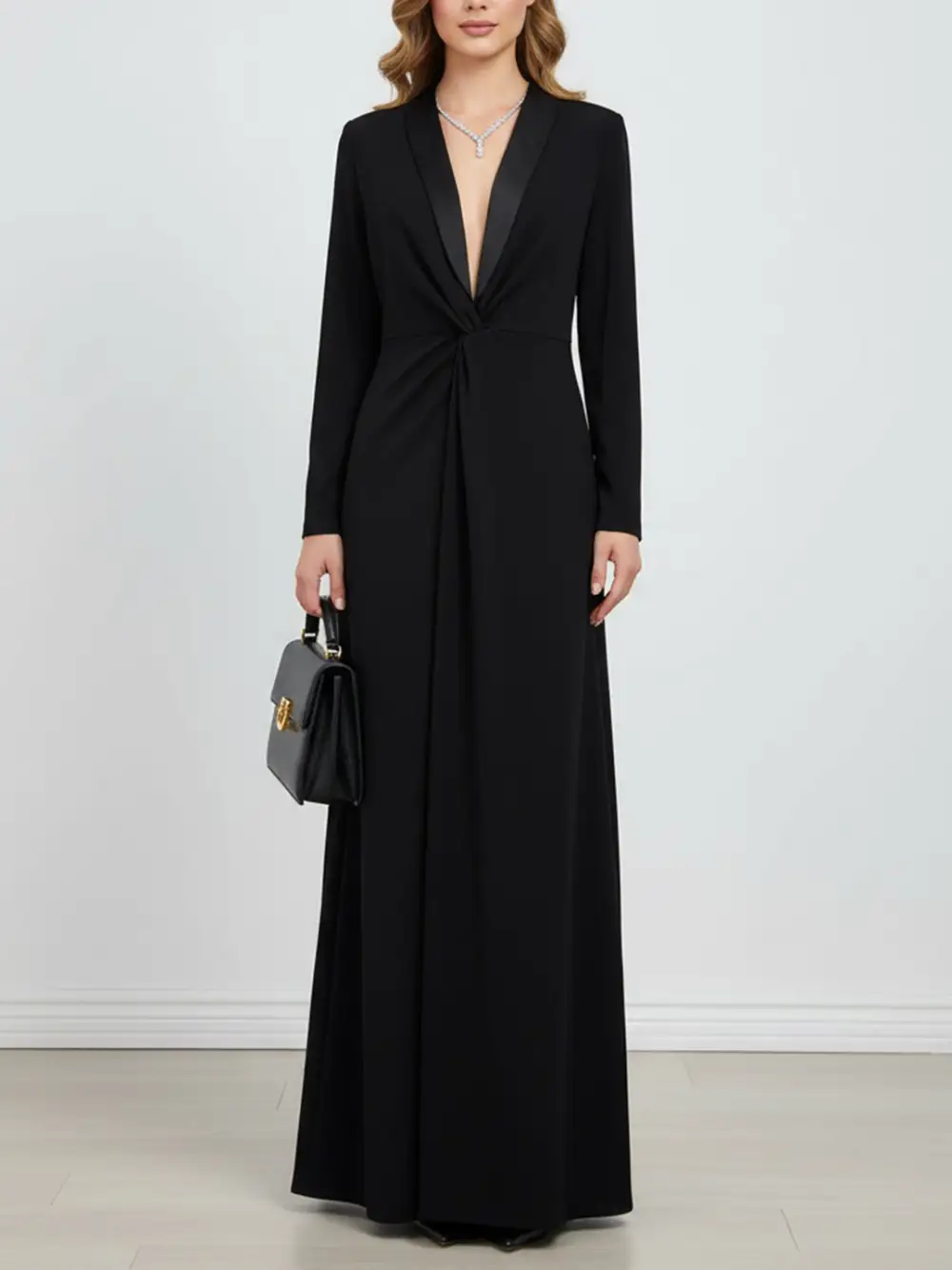 Sleeves Long Neck Maxi Dress