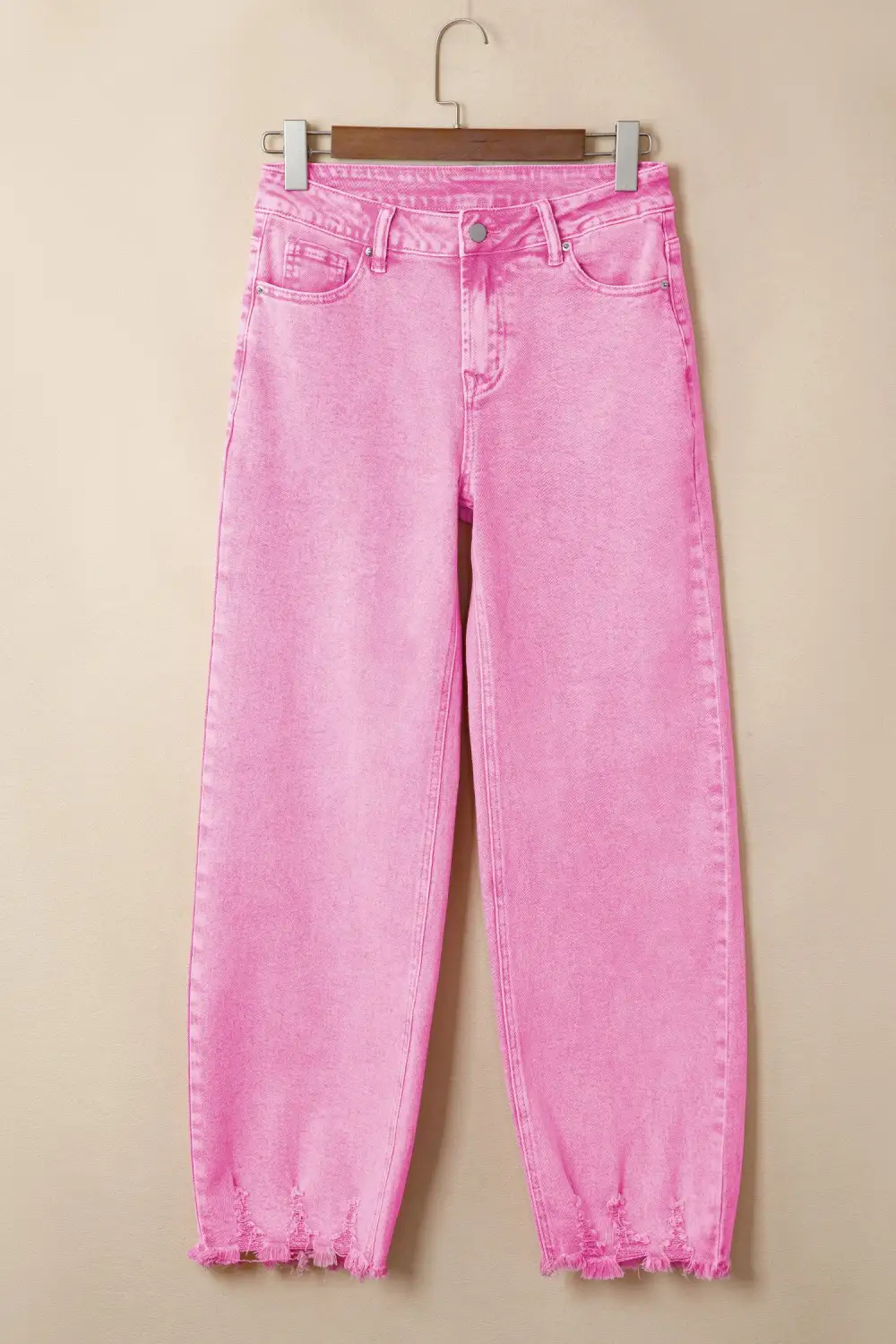 Women's Acid Wash High Waist Uneven Raw Hem Shift Jeans
