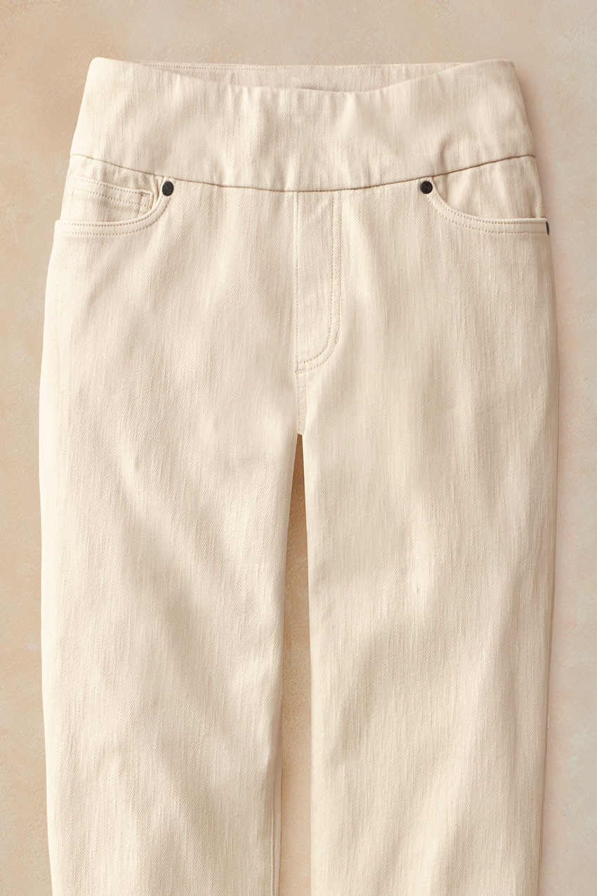 Knit Denim Mid Rise Slim-Leg Ankle Jeans