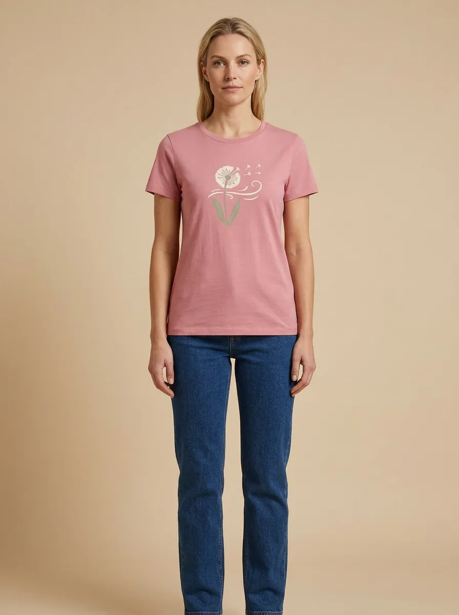 Women's Crew-Neck Graphic Rib-Trim Knit T-Shirt