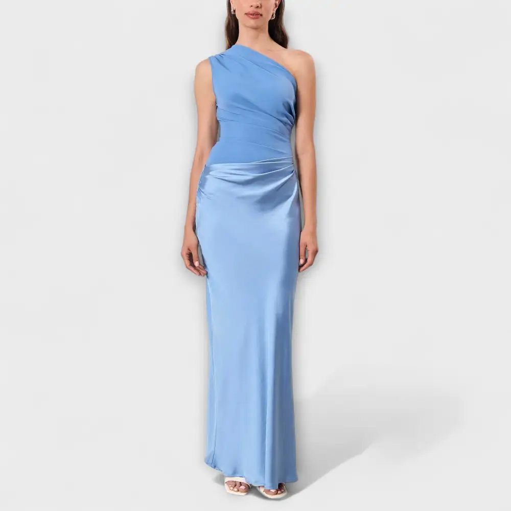Pleated One Shoulder Maxi Dress