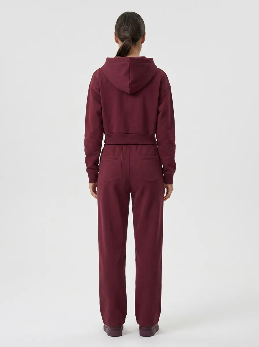 Active Ribbed Women's Cropped Zip-Up Hoodie Jogger Active Set
