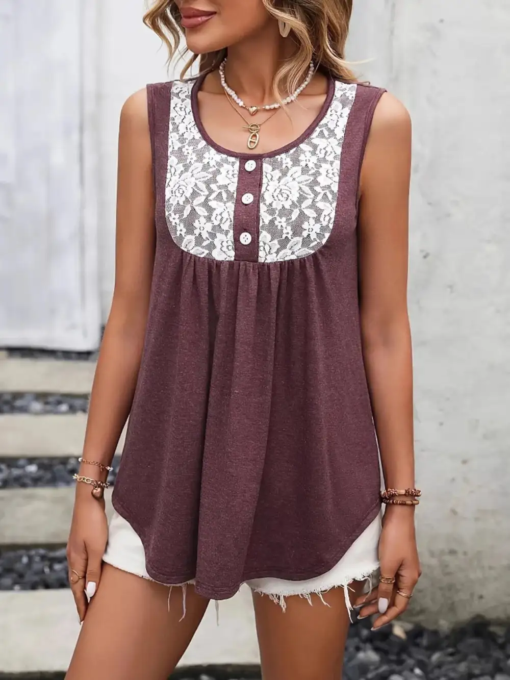 Scoop-Neck Lace Tank Top