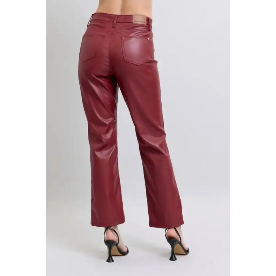 Full Size High Waist Tummy Control Faux Leather Straight Pants Plus Size