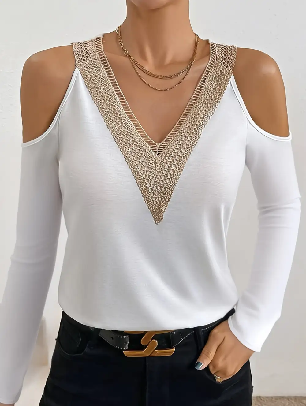 Lace V-Neck Cutout Sleeve Top