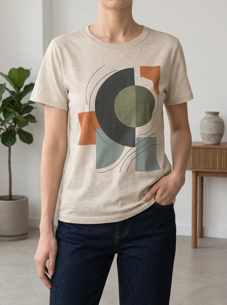 Women's Abstract Geometric Art Graphic Crew Neck T-Shirt