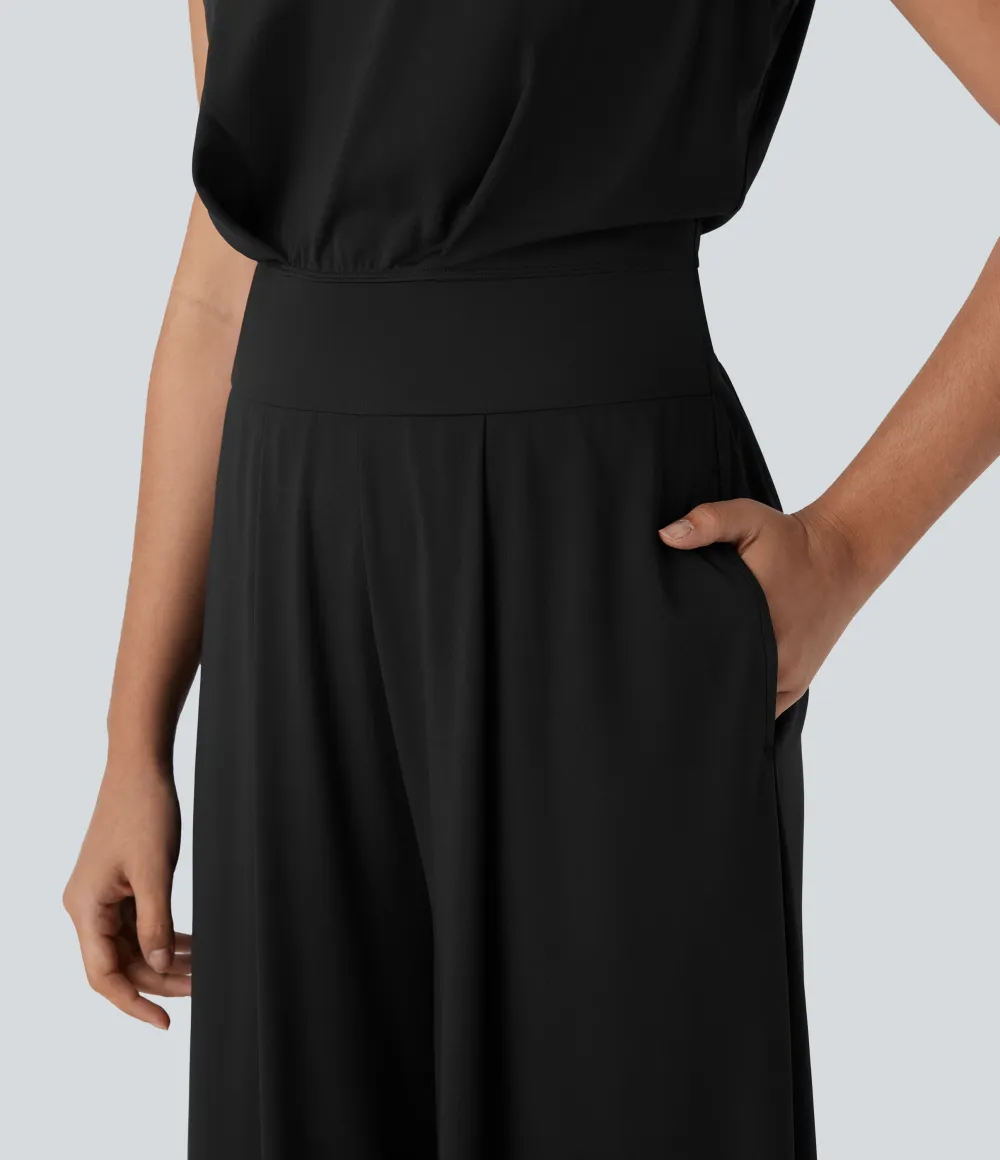 SoftlyZero QuickDry Round Neck Sleeveless Keyhole Pocket Yoga Jumpsuit-Easy Peezy Edition