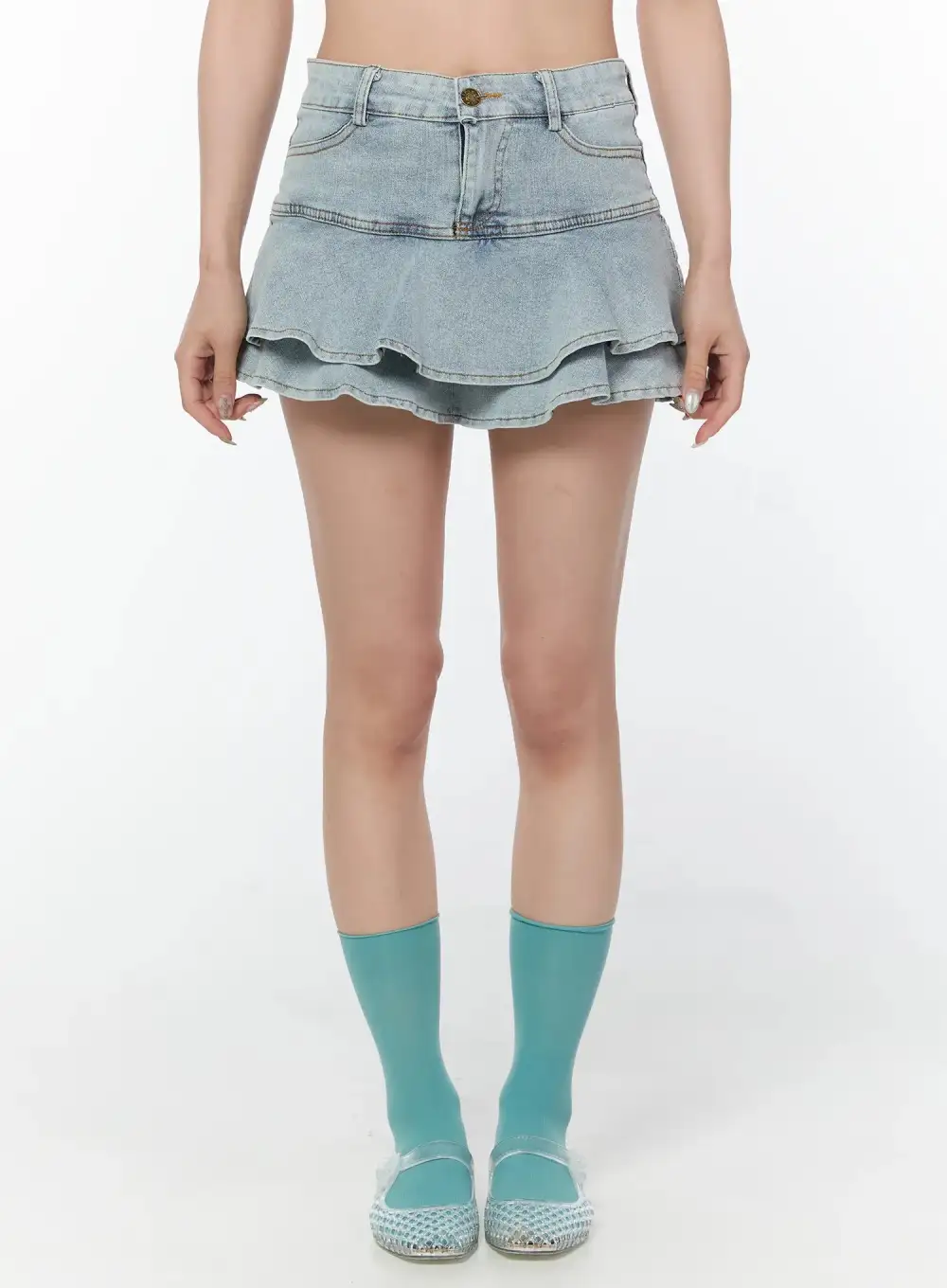 Layered Ruffle Denim Skirt