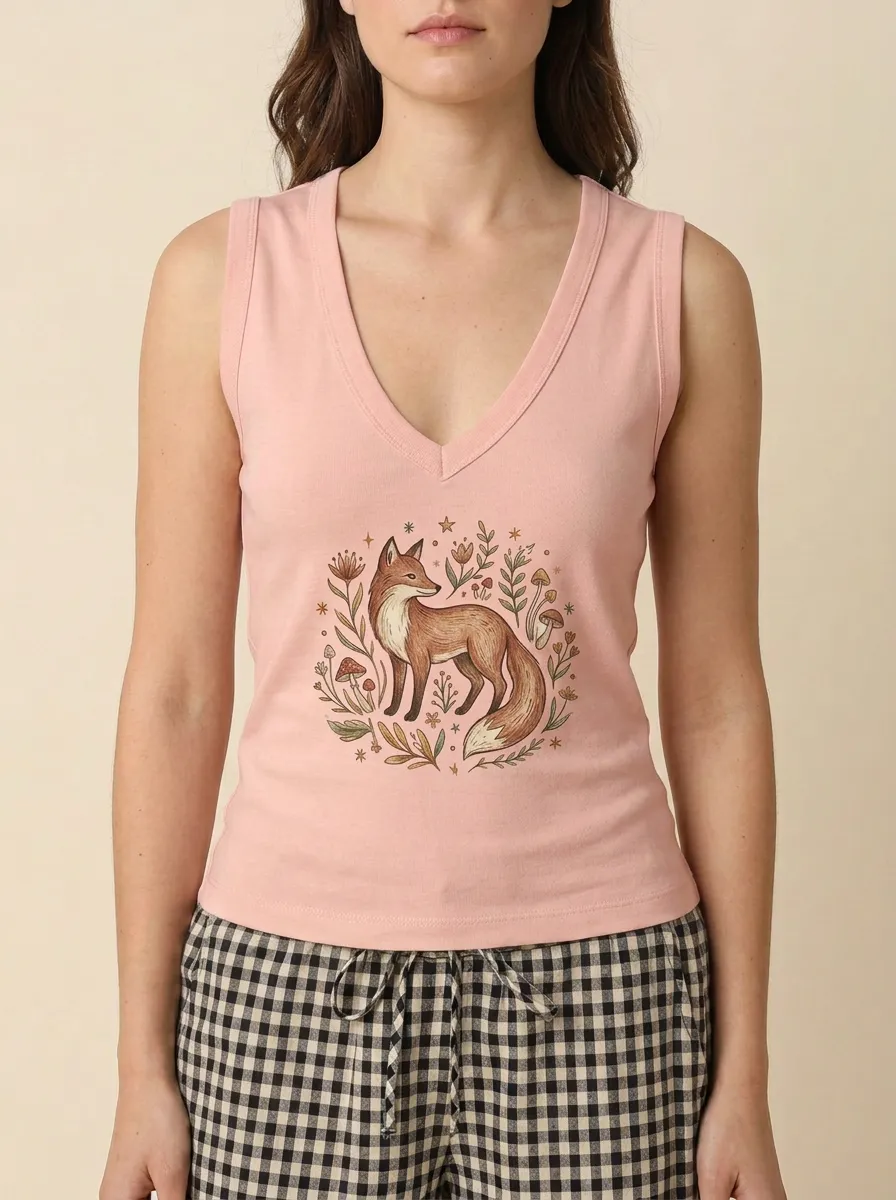Women's Nature Woodland Fox Mushroom Graphic Tank Top