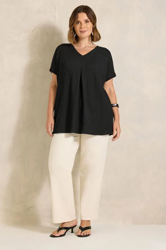 Black Pleat Front Swing Top detail 1