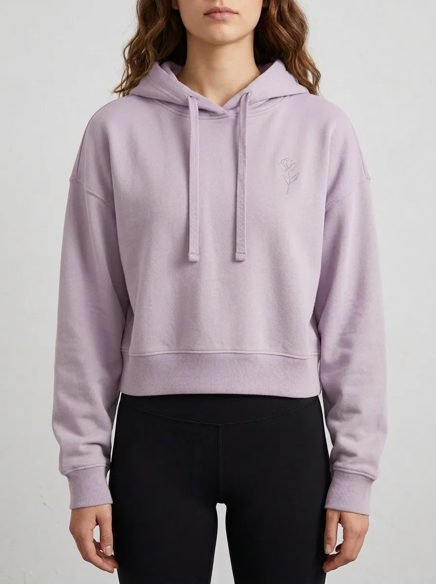 Women's Relaxed Minimalist Floral Sage Green Embroidered Hoodie