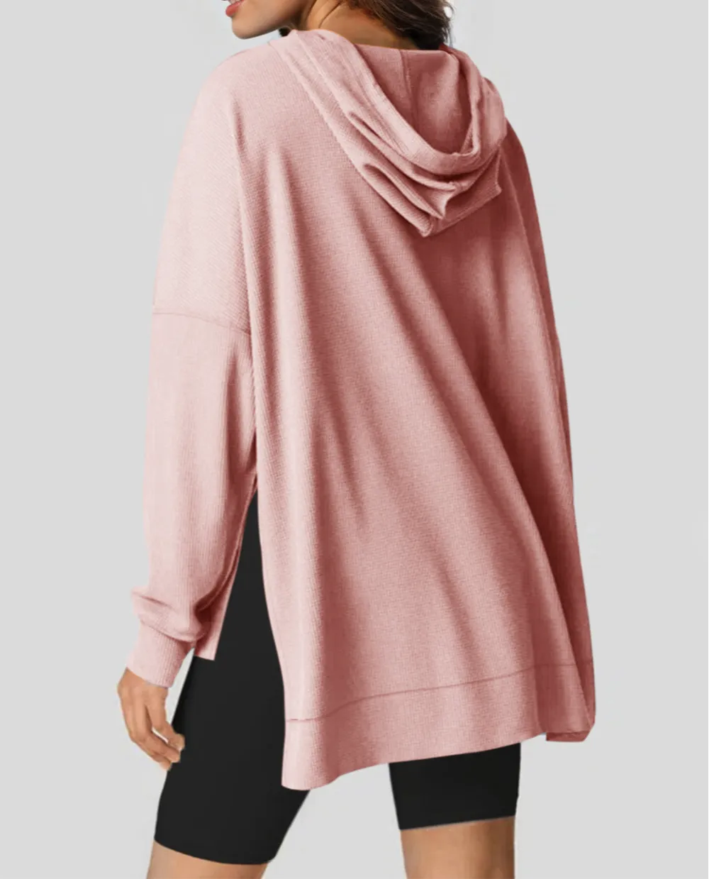 Casual Waffle Knit Fleece Lined High Low Oversized Hoodie