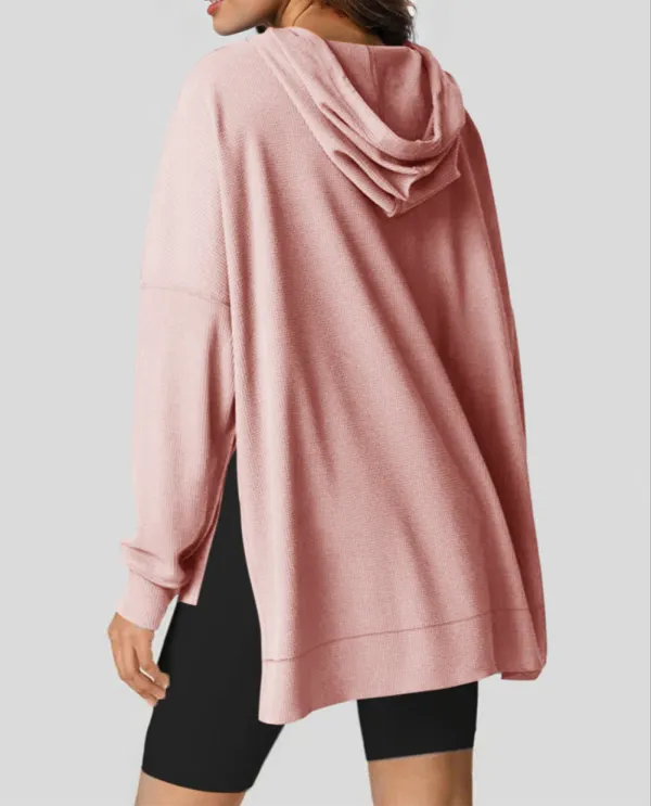 Casual Waffle Knit Fleece Lined High Low Oversized Hoodie