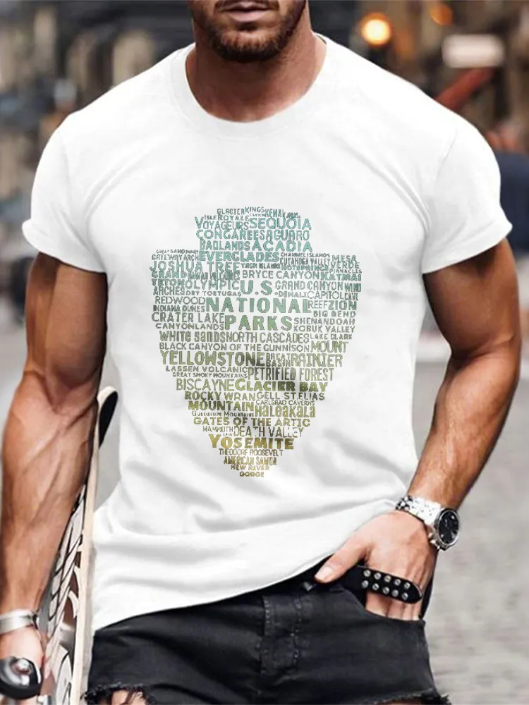 Men'S Round-Neck Short-Sleeved T-Shirt With National Parks Prints