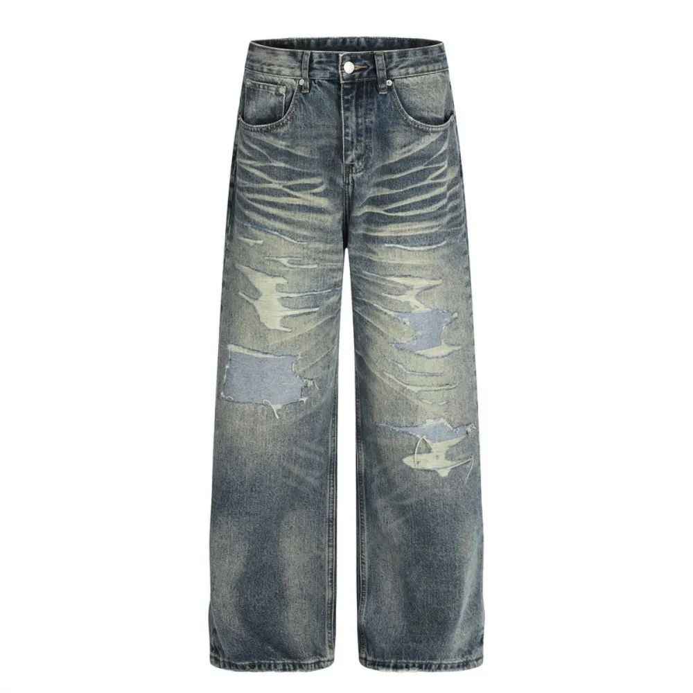 Modern Men's Distressed Washed Denim Jeans