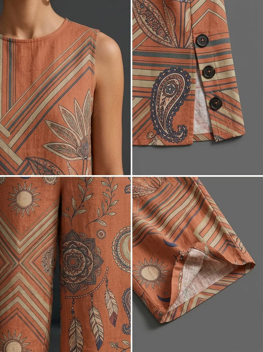 Women's Boho Sun Moon Mandala Printed Sleeveless Set