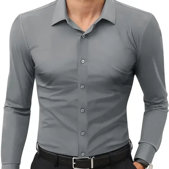 Gentle Dress Shirts 16-Way Stretch Slim Fit Long Sleeve Button Down Business Casual Shirts Wrinkle Free Traveler Shirts Top Menswear