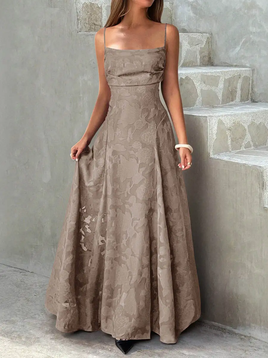 Jacquard Pleated Neck Maxi Dress