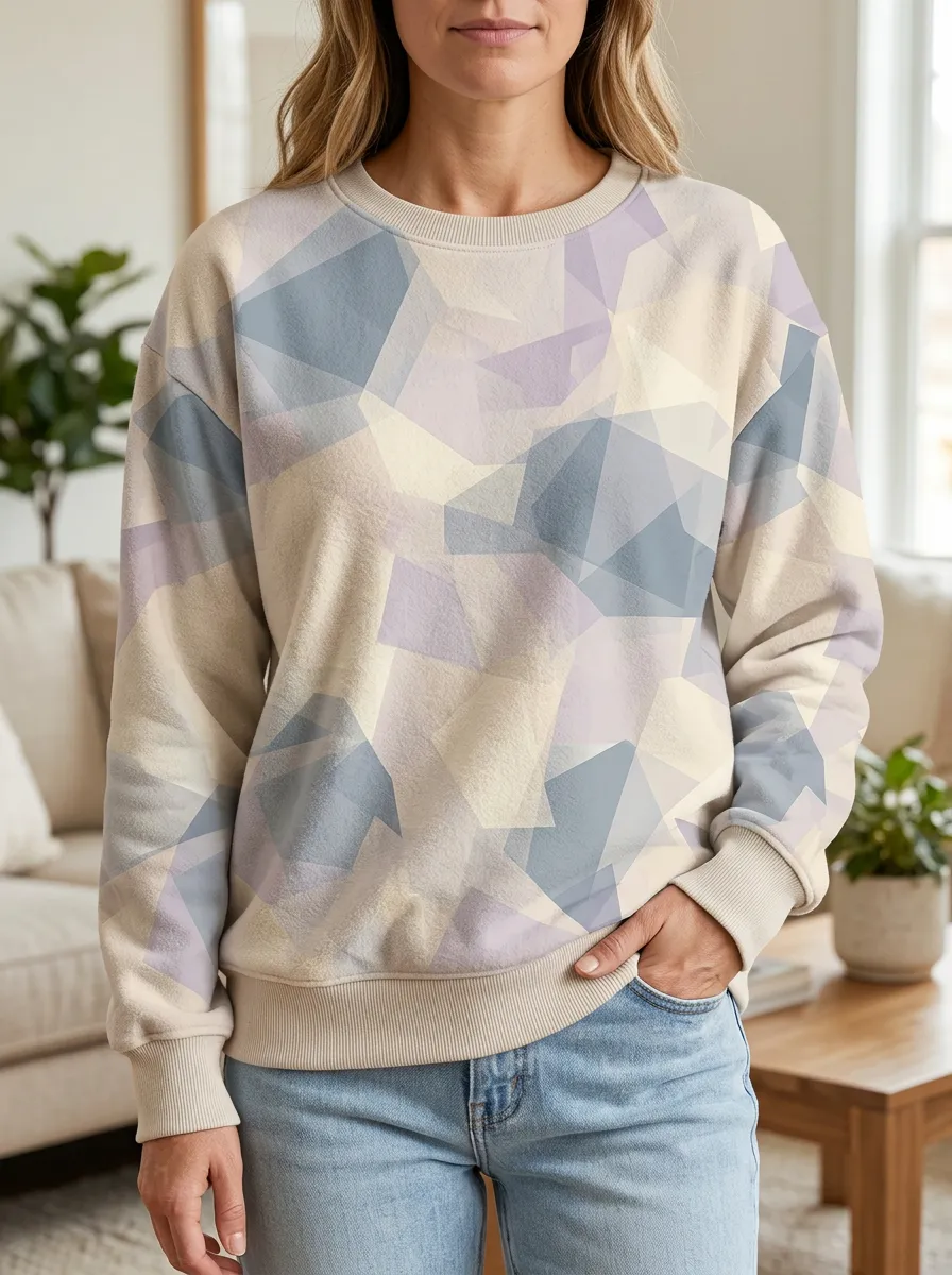 Women's Geometric Abstract Pastel Pattern Printed Fleece Sweatshirt