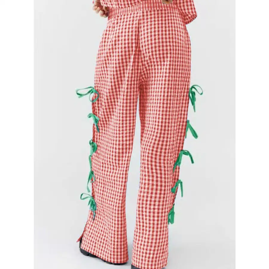 Side Tied Plaid Pants