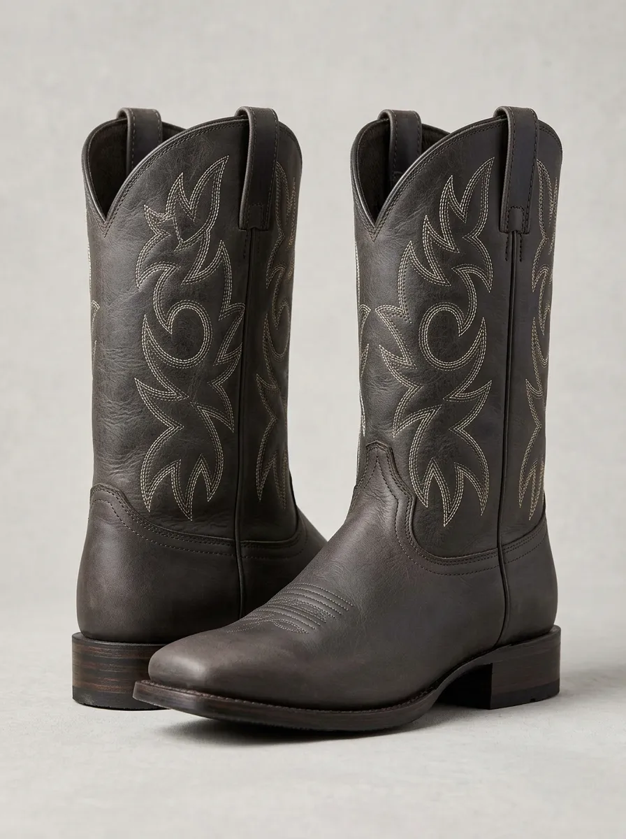 Men's Traditional Embroidered Square-Toe Western Boots