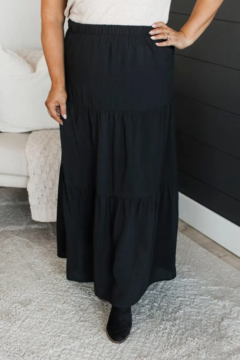 Elastic Waist Casual Maxi Skirt