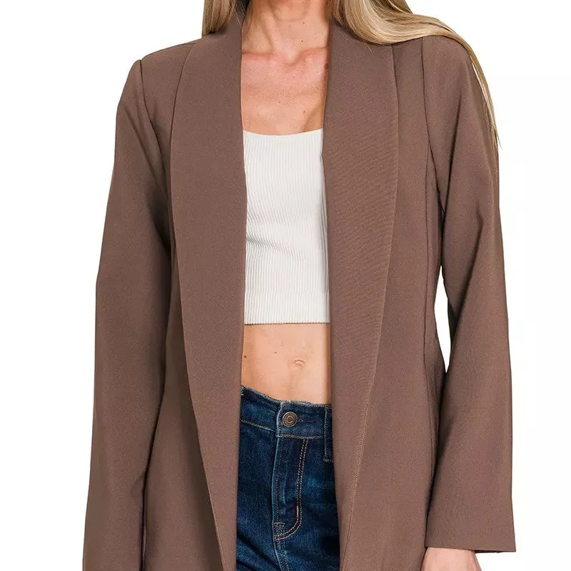 Classic Long Sleeve Open Front Tailored Blazer