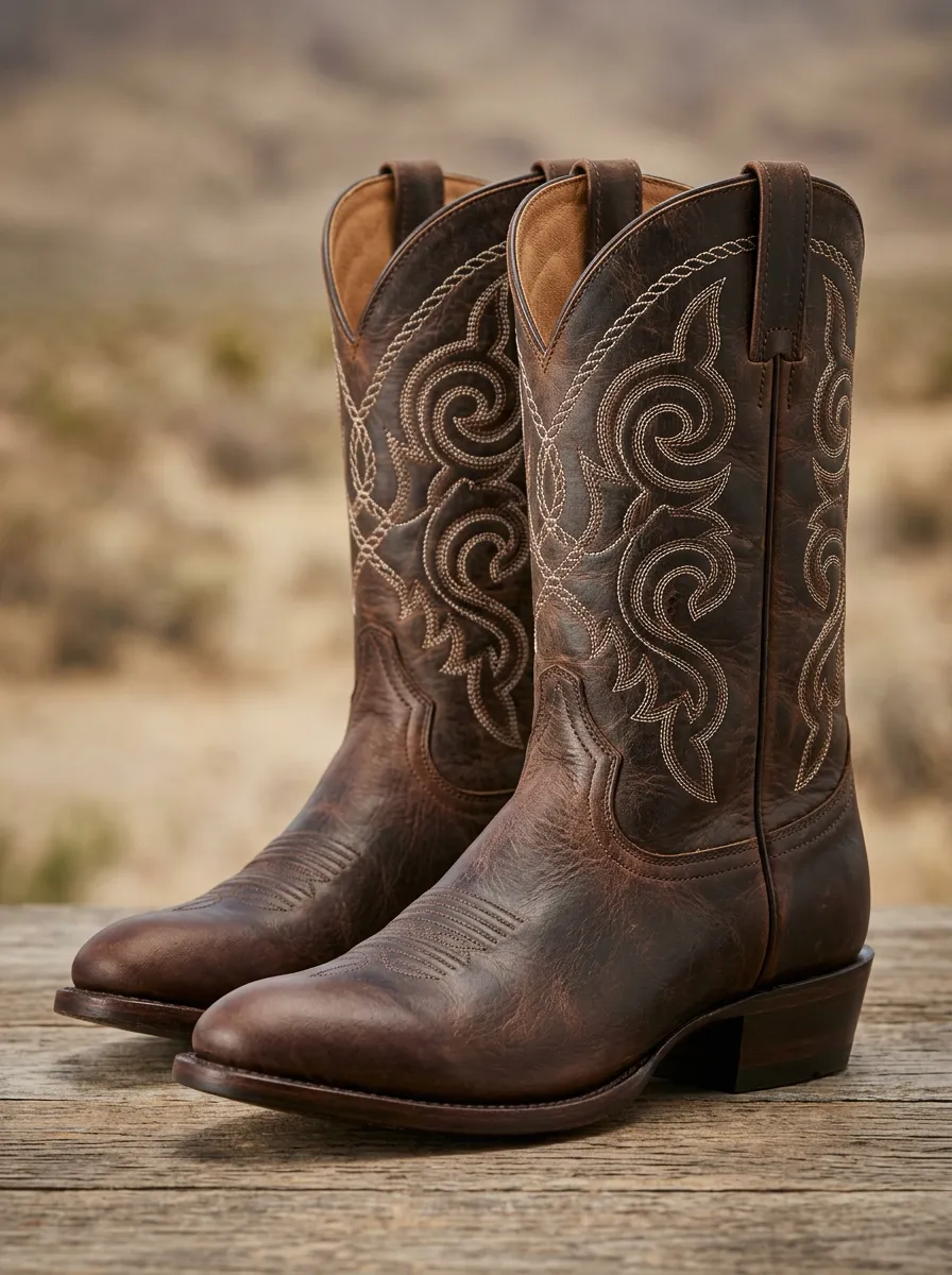 Unisex Vintage-Inspired Embroidered Leather-Look Heritage Look Western Cowboy Boots