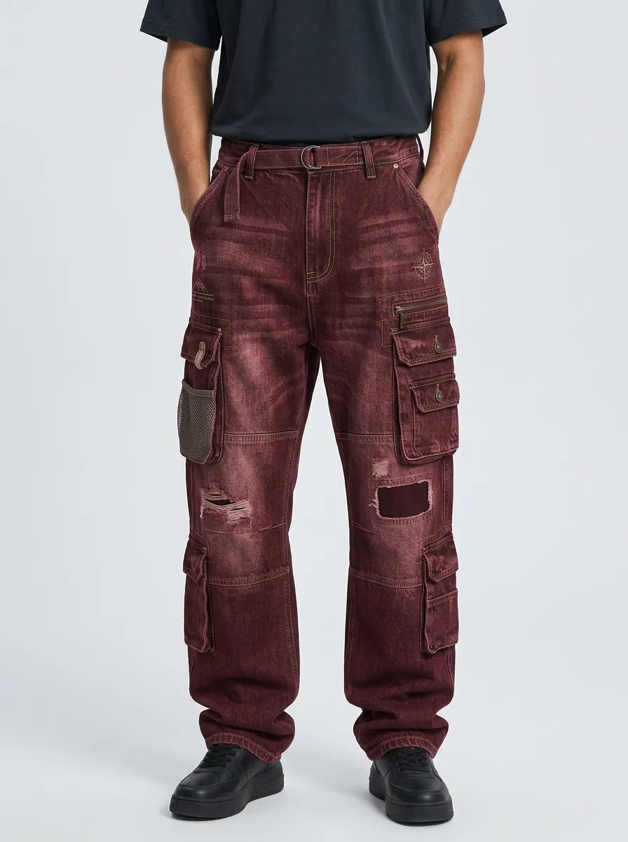 Men's Streetwear Distressed Multi-Pocket Cargo Pants