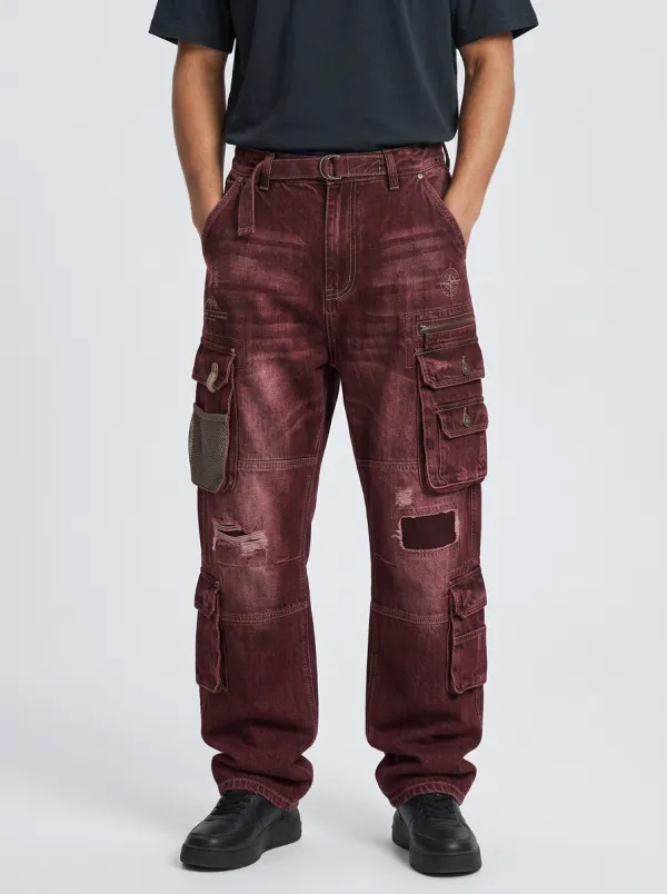 Men's Streetwear Distressed Multi-Pocket Cargo Pants