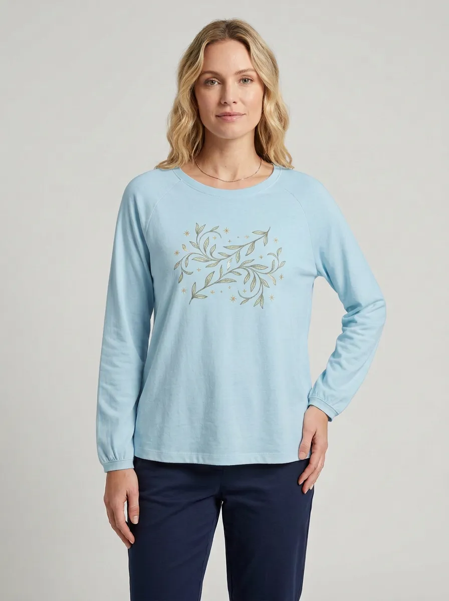 Women's Botanical Print Raglan Long-Sleeve Top