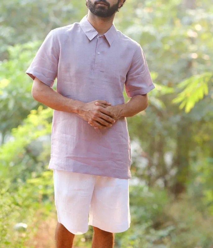 White Heavy Linen Drawstring Shorts