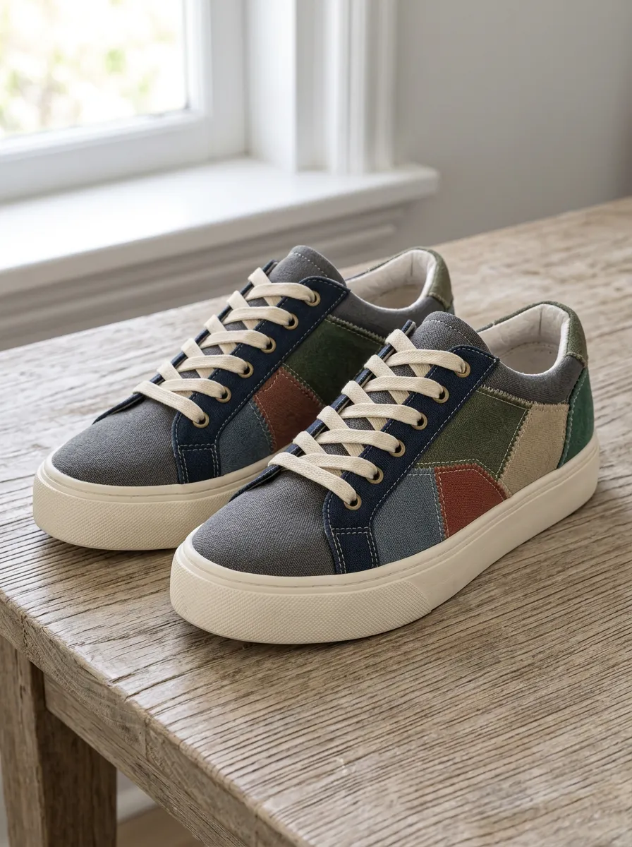 Men's Casual Fashion Colorblock Patchwork Printed Canvas Shoes