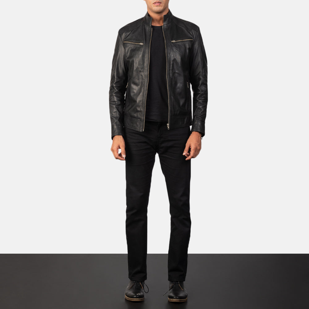 Men's Classic Panel Detail Biker Leather Jacket