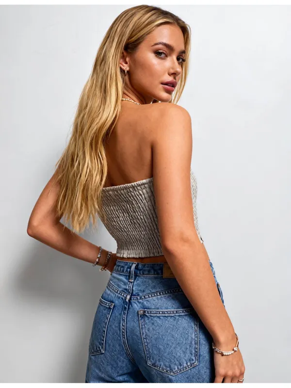 Bow Neck Corset Solid Color Crop Tube Top
