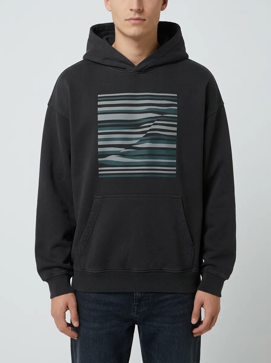 Men's Abstract Minimalist Wavy Stripe Print Hoodie