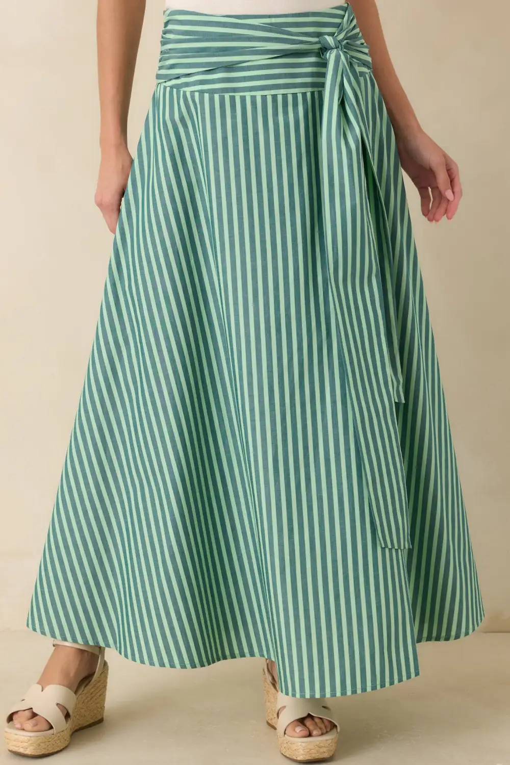 Red Striped Cotton Maxi Skirt