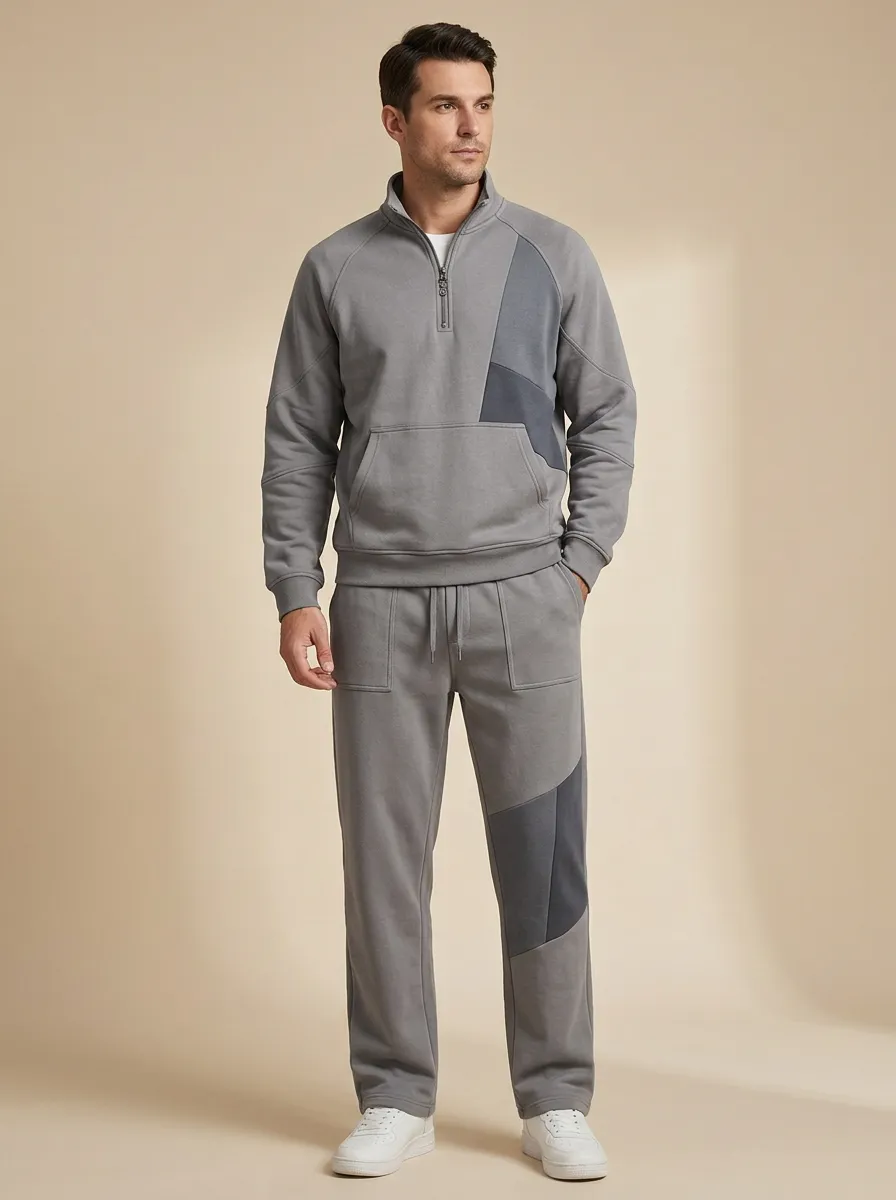 Men's Everyday Casual Sportswear Colorblock Quarter-Zip Jogger Set