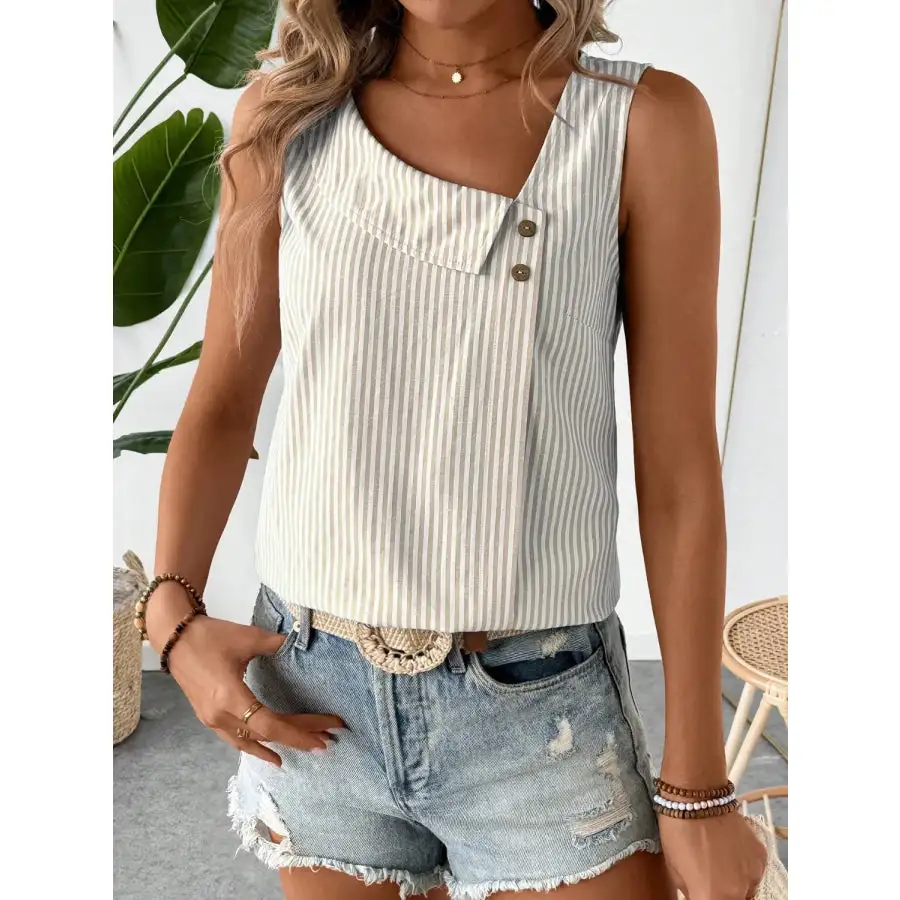 Decorative Button Asymmetrical Tank