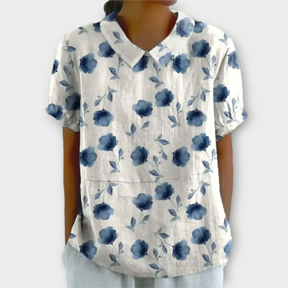 Floral Linen Blend Cotton Blend Blouse